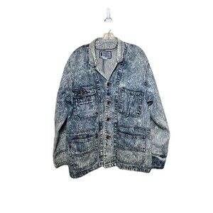Vtg Cotler Men's Denim Field Jacket Acid Wash Pockets Oversized Size Small 80's